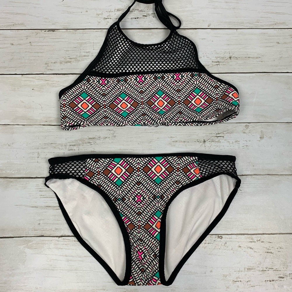 Cleobella Turquoise Pattern Netted Highneck Bikini